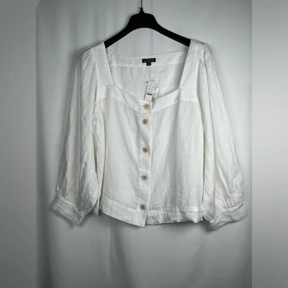J.CREW Size XXL Squareneck Button-Up top 100% Linen White - Picture 5 of 16